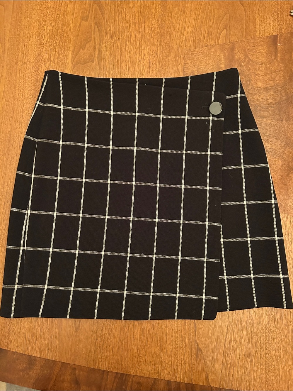 Loft Classic Black Windowpane Wrap Mini Skirt